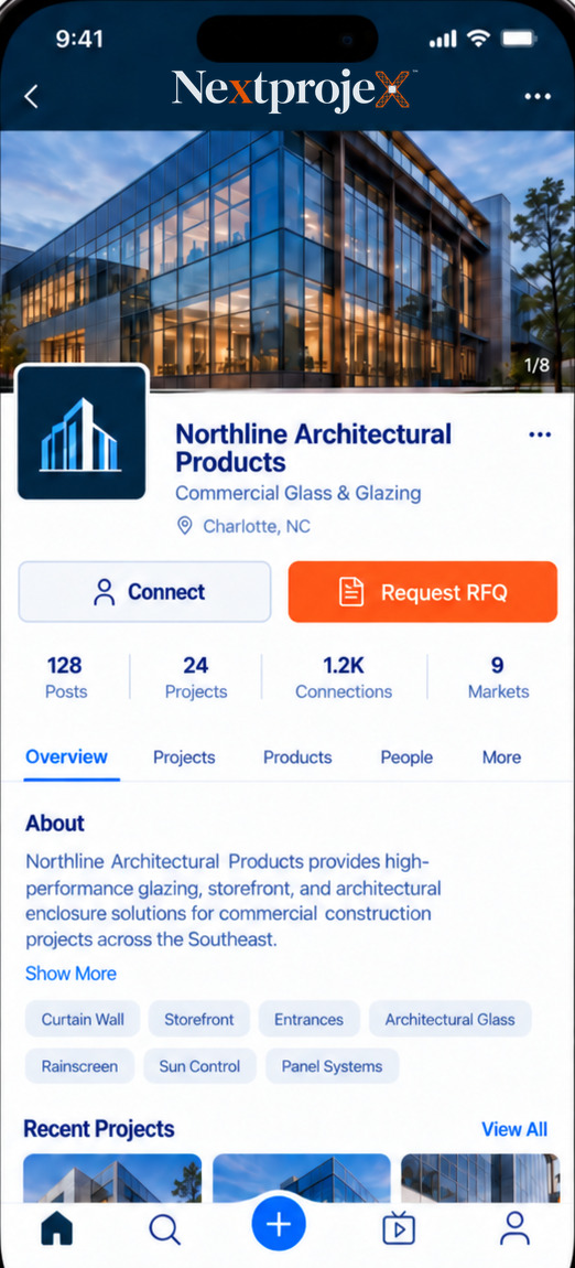 A Nextprojex company page on iPhone