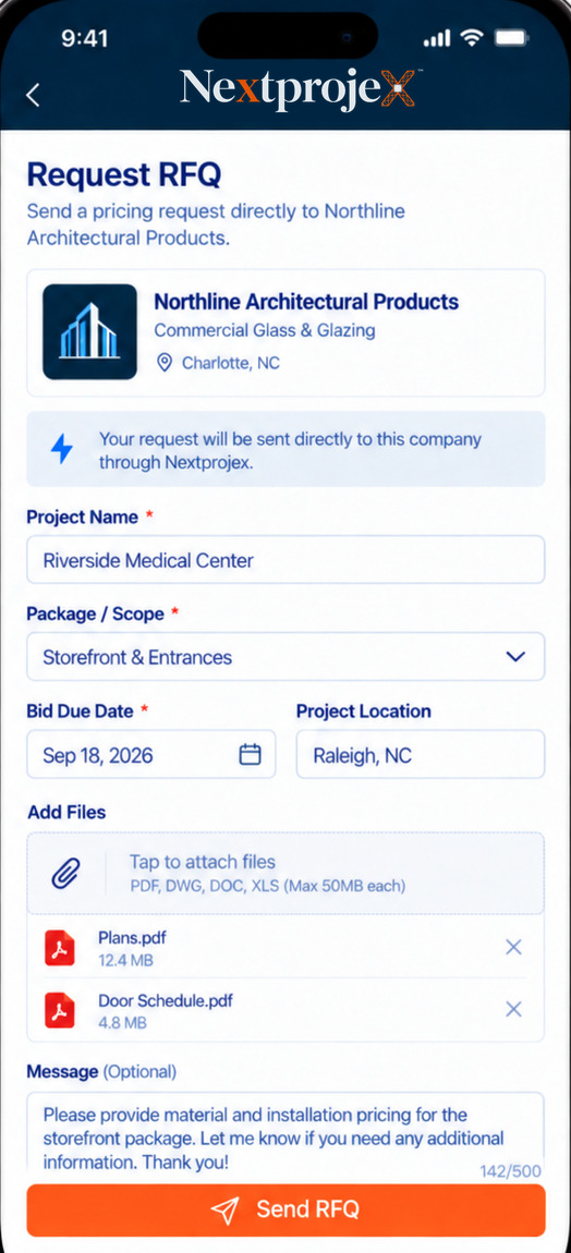 Sending a quote request from a company page