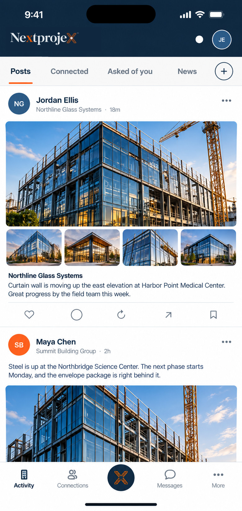 The Nextprojex Activity feed on iPhone