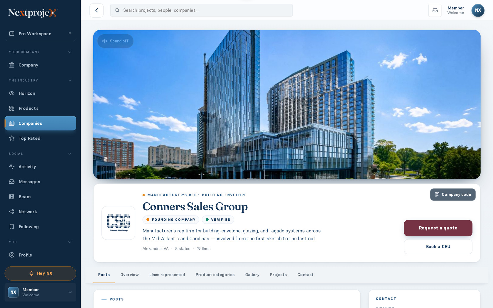 A claimed Nextprojex company page on the web