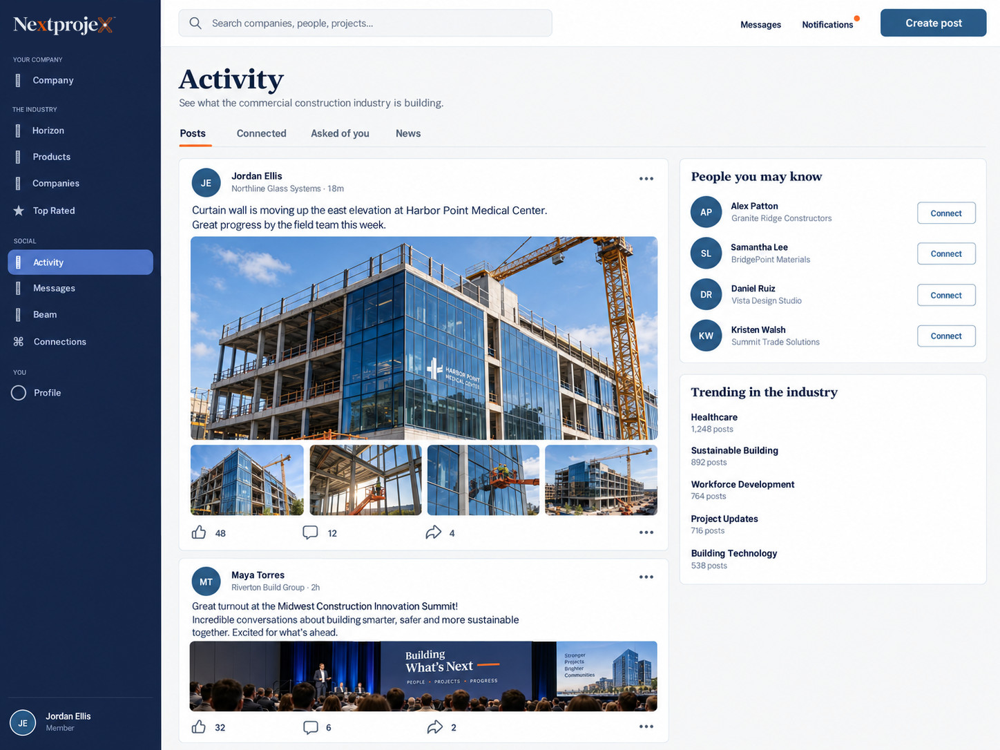 The Nextprojex Activity feed on the web